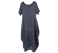 TEXTURE Ladies Women Italian Lagenlook Short Sleeve Stripe 2 Pocket Cotton Cocoon Tulip Long Midi Maxi Dress One Size Plus (UK, Alpha, One Size, Regular, Regular, Navy)