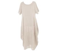TEXTURE Ladies Women Italian Lagenlook Short Sleeve Stripe 2 Pocket Cotton Cocoon Tulip Long Midi Maxi Dress One Size Plus (UK, Alpha, One Size, Regular, Regular, Beige)