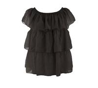 TEXTURE Ladies Women Italian Lagenlook Sleeveless Off Shoulder Elasticated Neck Rara Ruffle Frill Silk Top Blouse One Size (UK, Alpha, One Size, Regular, Regular, Dark Grey)