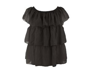 TEXTURE Ladies Women Italian Lagenlook Sleeveless Off Shoulder Elasticated Neck Rara Ruffle Frill Silk Top Blouse One Size (UK, Alpha, One Size, Regular, Regular, Dark Grey)