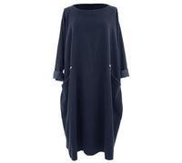 TEXTURE Ladies Women Italian Plain Long Sleeve 2 Pocket Button Detail Corduroy Midi Dress One Size (UK, Alpha, One Size, Regular, Regular, Navy)