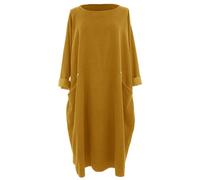 TEXTURE Ladies Women Italian Plain Long Sleeve 2 Pocket Button Detail Corduroy Midi Dress One Size (UK, Alpha, One Size, Regular, Regular, Mustard)