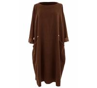 TEXTURE Ladies Women Italian Plain Long Sleeve 2 Pocket Button Detail Corduroy Midi Dress One Size (UK, Alpha, One Size, Regular, Regular, Dark Brown)