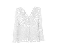 TEXTURE Ladies Women Lagenlook 3/4 Sleeve One Button Crochet Shrug Cardigan One Size (UK, Alpha, One Size, Regular, Regular, White)