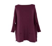 TEXTURE Ladies Women Lagenlook Plain Batwing Slash Neck 2 Pocket Ribbed Panel Knit Jumper Sweater One Size (UK, Alpha, One Size, Regular, Regular, Aubergine)