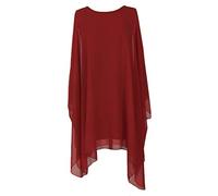 TEXTURE Ladies Womens Italian Lagenlook Batwing Sleeve Flowy Chiffon Kaftan Tunic Top Blouse Dress One Size Plus UK 14-22 (One Size,Burgundy)