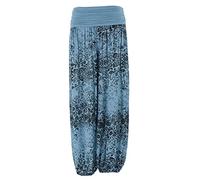 TEXTURE Ladies Womens Italian Lagenlook Floral Print Viscose Boho Harem Ali Baba Trouser Pants Joggers One Size (Cornflower Blue, One Size)