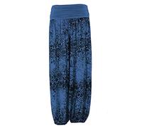 TEXTURE Ladies Womens Italian Lagenlook Floral Print Viscose Boho Harem Ali Baba Trouser Pants Joggers One Size (Royal Blue, One Size)