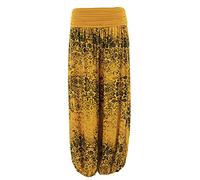 TEXTURE Ladies Womens Italian Lagenlook Floral Print Viscose Boho Harem Ali Baba Trouser Pants Joggers One Size (Mustard, One Size)