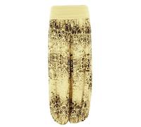 TEXTURE Ladies Womens Italian Lagenlook Floral Print Viscose Boho Harem Ali Baba Trouser Pants Joggers One Size (UK, Alpha, One Size, Regular, Regular, Pale Yellow)
