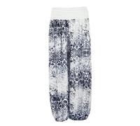 TEXTURE Ladies Womens Italian Lagenlook Floral Print Viscose Boho Harem Ali Baba Trouser Pants Joggers One Size (White, One Size)
