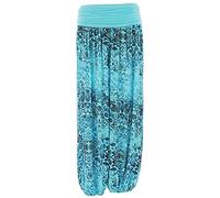 TEXTURE Ladies Womens Italian Lagenlook Floral Print Viscose Boho Harem Ali Baba Trouser Pants Joggers One Size (Turquoise, One Size)