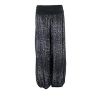 TEXTURE Ladies Womens Italian Lagenlook Floral Print Viscose Boho Harem Ali Baba Trouser Pants Joggers One Size (Black, One Size)
