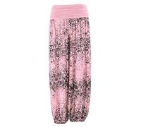 TEXTURE Ladies Womens Italian Lagenlook Floral Print Viscose Boho Harem Ali Baba Trouser Pants Joggers One Size (Light Pink, One Size)