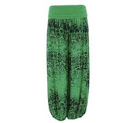 TEXTURE Ladies Womens Italian Lagenlook Floral Print Viscose Boho Harem Ali Baba Trouser Pants Joggers One Size (Emerald Green, One Size)