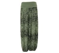 TEXTURE Ladies Womens Italian Lagenlook Floral Print Viscose Boho Harem Ali Baba Trouser Pants Joggers One Size (Khaki, One Size)