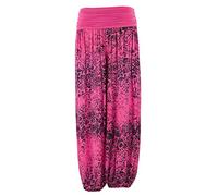 TEXTURE Ladies Womens Italian Lagenlook Floral Print Viscose Boho Harem Ali Baba Trouser Pants Joggers One Size (Cerise Pink, One Size)
