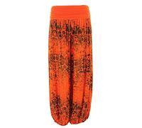 TEXTURE Ladies Womens Italian Lagenlook Floral Print Viscose Boho Harem Ali Baba Trouser Pants Joggers One Size (Orange, One Size)