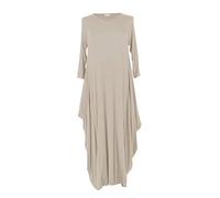 TEXTURE Ladies Womens Italian Lagenlook Plain 3/4 Sleeve Viscose Jersey Draped Sides Parachute Tulip Long Midi Dress One Size (Beige, One Size)