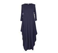 TEXTURE Ladies Womens Italian Lagenlook Plain 3/4 Sleeve Viscose Jersey Draped Sides Parachute Tulip Long Midi Dress One Size (Navy, One Size)