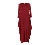 TEXTURE Ladies Womens Italian Lagenlook Plain 3/4 Sleeve Viscose Jersey Draped Sides Parachute Tulip Long Midi Dress One Size (Burgundy, One Size)