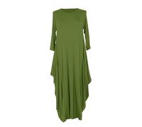 TEXTURE Ladies Womens Italian Lagenlook Plain 3/4 Sleeve Viscose Jersey Draped Sides Parachute Tulip Long Midi Dress One Size (UK, Alpha, One Size, Regular, Regular, Olive Green)