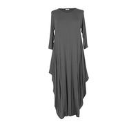 TEXTURE Ladies Womens Italian Lagenlook Plain 3/4 Sleeve Viscose Jersey Draped Sides Parachute Tulip Long Midi Dress One Size (Dark Grey, One Size)