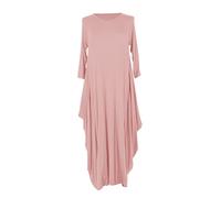 TEXTURE Ladies Womens Italian Lagenlook Plain 3/4 Sleeve Viscose Jersey Draped Sides Parachute Tulip Long Midi Dress One Size (Light Pink, One Size)