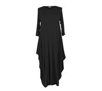 TEXTURE Ladies Womens Italian Lagenlook Plain 3/4 Sleeve Viscose Jersey Draped Sides Parachute Tulip Long Midi Dress One Size (Black, One Size)