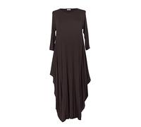 TEXTURE Ladies Womens Italian Lagenlook Plain 3/4 Sleeve Viscose Jersey Draped Sides Parachute Tulip Long Midi Dress One Size (as8, Alpha, one_Size, Regular, Regular, Dark Brown, One Size)