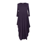 TEXTURE Ladies Womens Italian Lagenlook Plain 3/4 Sleeve Viscose Jersey Draped Sides Parachute Tulip Long Midi Dress One Size (as8, Alpha, one_Size, Regular, Regular, Aubergine, One Size)