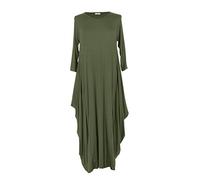 TEXTURE Ladies Womens Italian Lagenlook Plain 3/4 Sleeve Viscose Jersey Draped Sides Parachute Tulip Long Midi Dress One Size (Khaki, One Size)