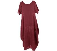 TEXTURE Ladies Womens Italian Lagenlook Short Sleeve Stripe 2 Pocket Cotton Cocoon Tulip Long Midi Maxi Dress One Size Plus (as8, Alpha, one_Size, Regular, Regular, Burgundy, One Size)