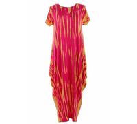 TEXTURE Ladies Womens Italian Lagenlook Short Sleeve Swirl Circle Print Cotton Linen Midi Dress One Size (as8, Alpha, one_Size, Regular, Regular, Cerise Pink, One Size)