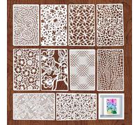 Texture Stencils for Crafts Reusable, 12Pcs Stencils for Painting Mixed Media Wood Grains Flower Templates Spray Paint Stencils Kit on Wall Canvas Cake Card DIY Art