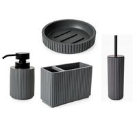 Textured 4 Pcs Dish, Toothbrush , Dispenser Toilet Brush Holder Set - Grey