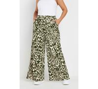 Yours Curve Abstract Print Textured Wide Leg Trousers - Women's - Plus Size Curve Green