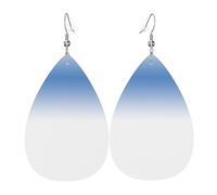 Textured Blue Print Leaf Shape Drop Earrings Heart-Shaped PU Leather Earrings For Valentine Day