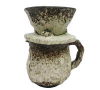 Textured Ceramic Coffee Set, Brown | Dripper Server for Morning Brewing, Vintage Glazed Look, Countertop Kitchen Display