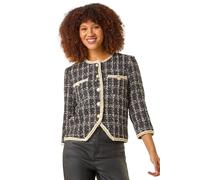 Roman Originals Textured Check Pocket Jacket for Women UK - Ladies Everyday Autumn Winter Round Neckline Comfy Soft Evening Vacation Work Party Night Out - Black - Size 18