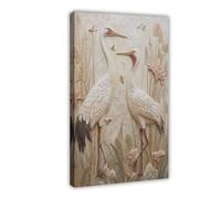 Textured Crane Wall Art Print, Neutral Botanical Bird Poster Design Canvas Poster Wall Art Decor Print Picture Paintings for Living Room Bedroom Decoration 12x18inch(30x45cm)