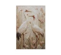 Textured Crane Wall Art Print, Neutral Botanical Bird Poster Design Canvas Poster Wall Art Decor Print Picture Paintings for Living Room Bedroom Decoration 20x30inch(50x75cm)