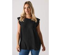 Yours Curve Textured Crochet Sleeve Top - Women's - Plus Size Curve Black
