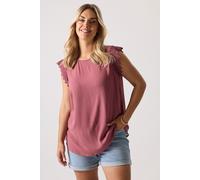 Yours Curve Textured Crochet Sleeve Top - Women's - Plus Size Curve Pink