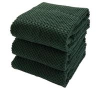 Textured Dark Green Kitchen Dish Towels 100% Cotton Cloth Soft Cleaning Drying Absorbent Terry Ribbed Loop: Set of 3 Multipurpose for Everyday Use