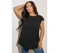 Yours Curve Textured Embroidered Top - Women's - Plus Size Curve Black