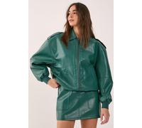 Textured Faux Leather Zip Through Bomber Jacket NastyGal Forest 8