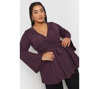 Yours Curve Textured Flare Sleeve Wrap Top - Women's - Plus Size Curve Purple