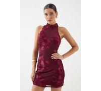 Textured Floral High Neck Mini Dress MissPap Wine 10