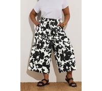 Textured Floral Print Midaxi Culottes Yours Black 18